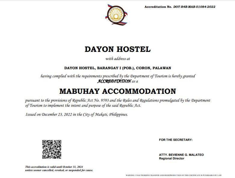 Dayon Hostel Coron Bagian luar foto